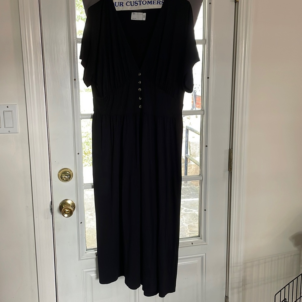 ASOS DESIGN waisted midi tea dress with buttons in black